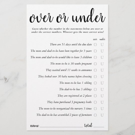 Minimalist Baby Shower | Over and Under Game | Zazzle.com