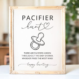 Minimalist Baby Shower Pacifier Hunt Game Sign