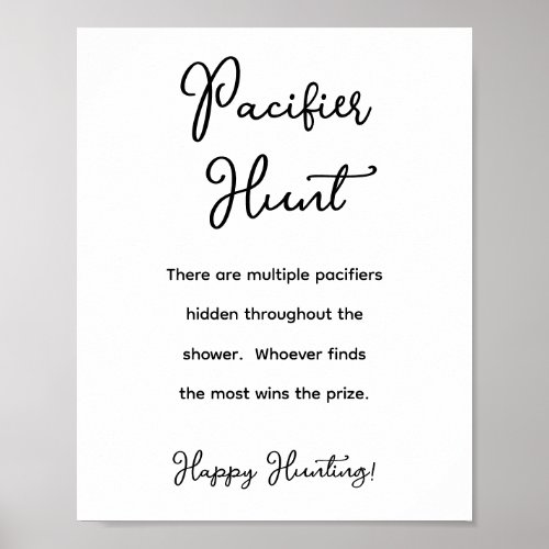 Minimalist Baby Shower Pacifier Hunt Poster
