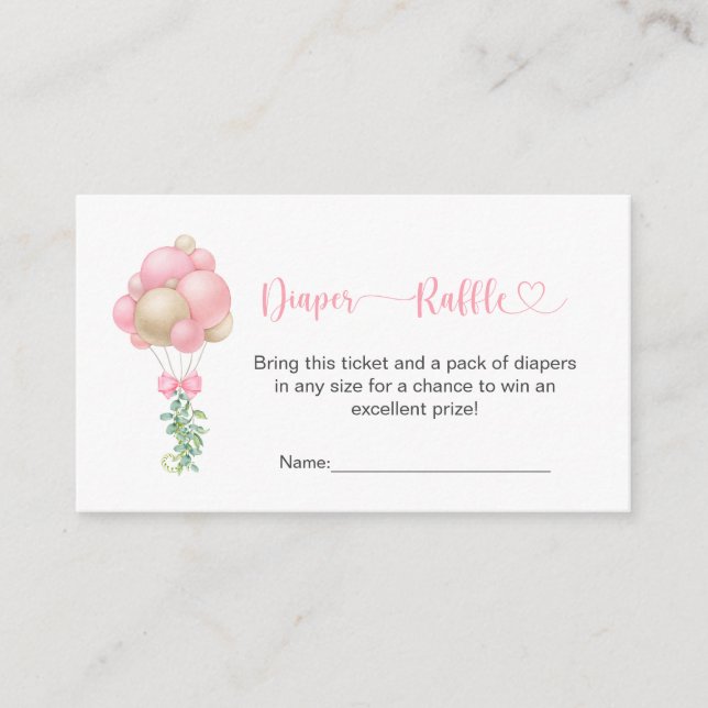 Minimalist Baby Shower Pink Balloons Diaper Raffle Enclosure Card (Front)