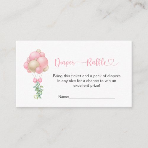 Minimalist Baby Shower Pink Balloons Diaper Raffle Enclosure Card
