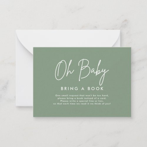 Minimalist Baby Shower Script Sage Bring A Book Note Card