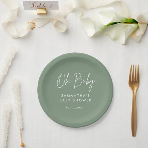 Minimalist Baby Shower Script Sage Paper Plates