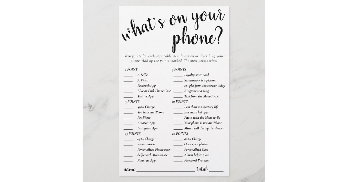 Minimalist Baby Shower | Whats on Your Phone Game | Zazzle.com