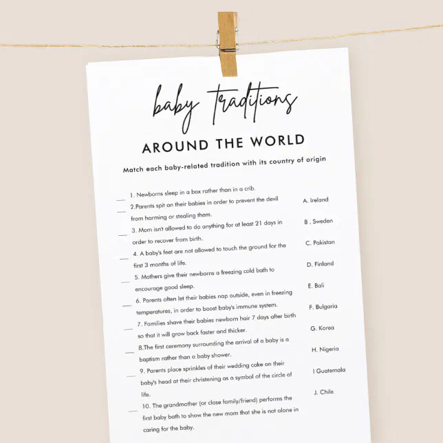Minimalist Baby Traditions Baby Shower Game Zazzle