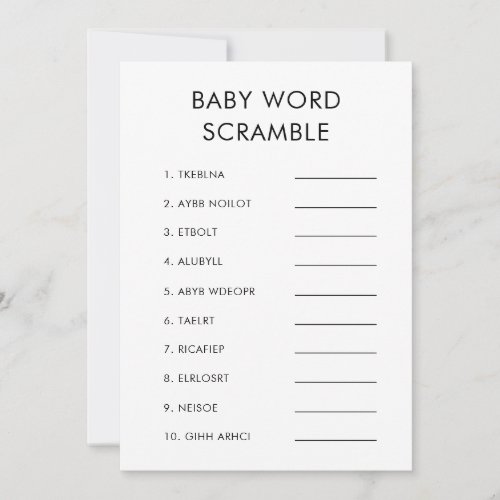Minimalist Baby Word Scramble Baby Shower Game Invitation