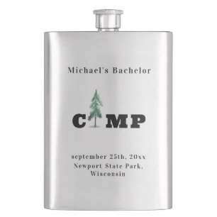 Minimalist Bachelor Camp Pine Tree Modern Monogram Flask