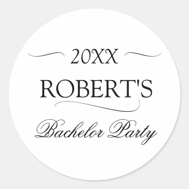 Minimalist Bachelor Party Classic Round Sticker (Front)