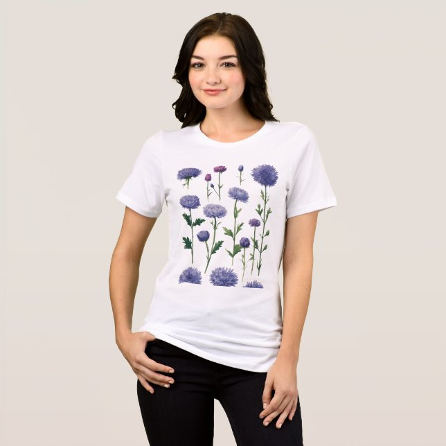 "Minimalist Bachelor’s Button Blossoms" Tri-Blend Shirt (Front Full)