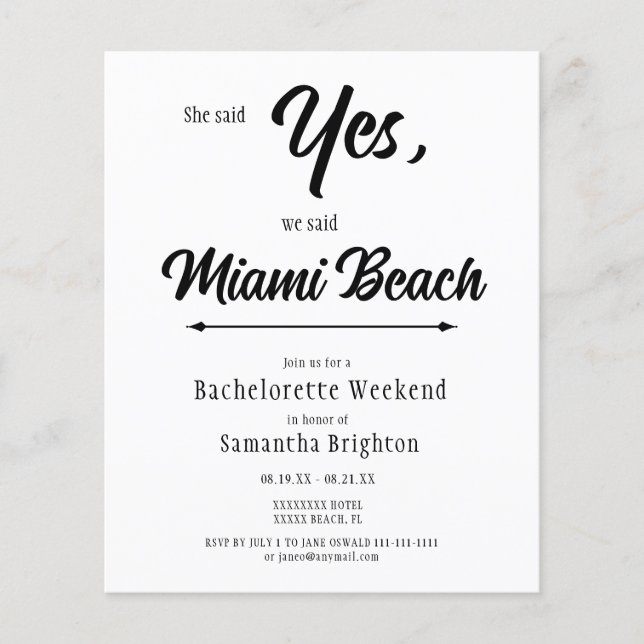 Minimalist Bachelorette Weekend Invitation (Front)