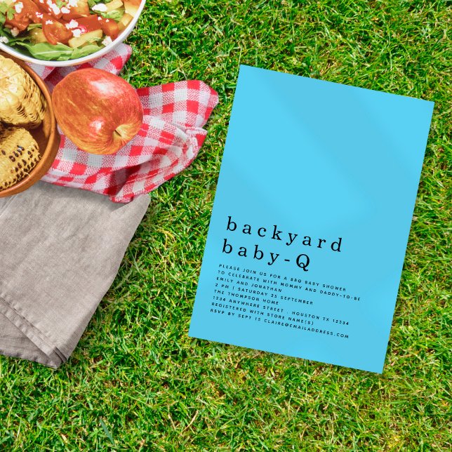 Minimalist Backyard Baby Q BBQ Shower Blue Invitation (Creator Uploaded)