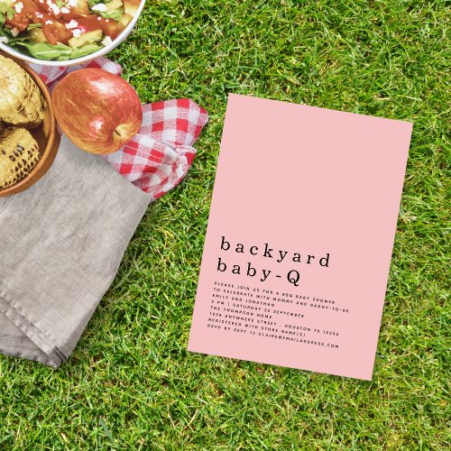 Minimalist Backyard Baby Q BBQ Shower Pink Invitation