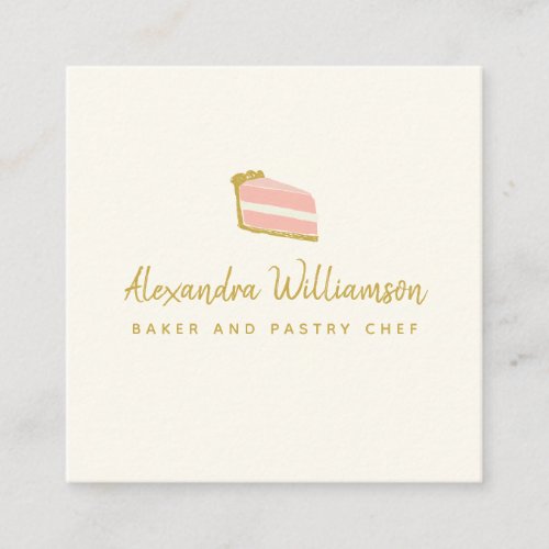 Minimalist Baker Hand Drawn Cake Personalized Square Business Card