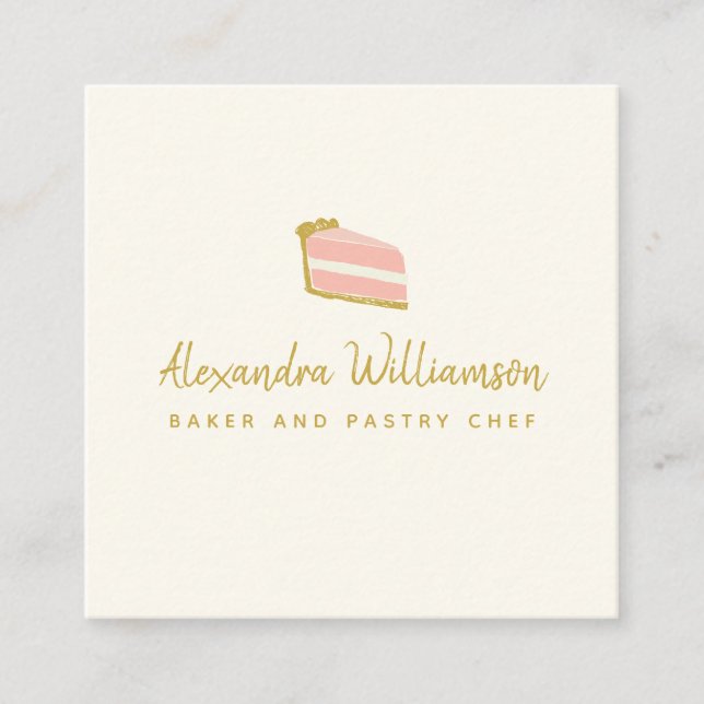 Minimalist Baker Hand Drawn Cake Personalized Square Business Card (Front)