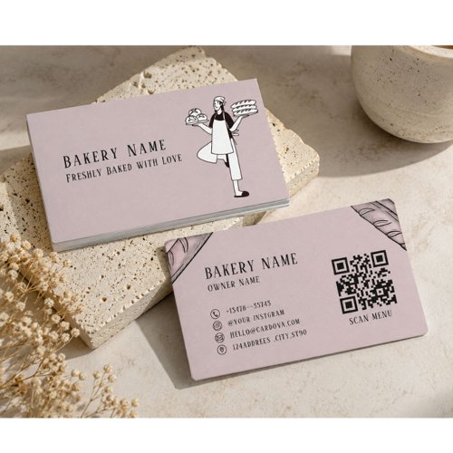 Minimalist Bakery Business Card | Modern QR Code