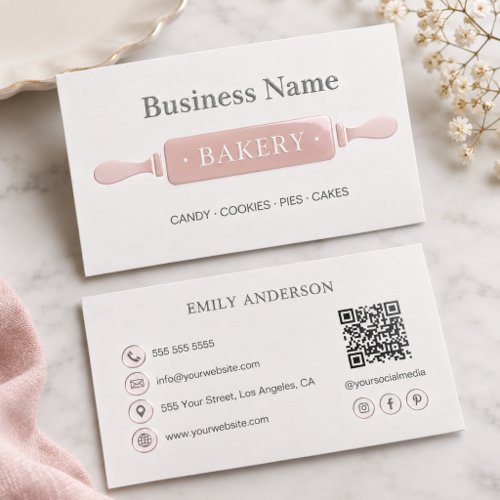 Minimalist Bakery Rolling Pin Raised Spot UV Business Card