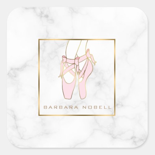 Minimalist Ballerina Marble Ballet Slippers Square Sticker