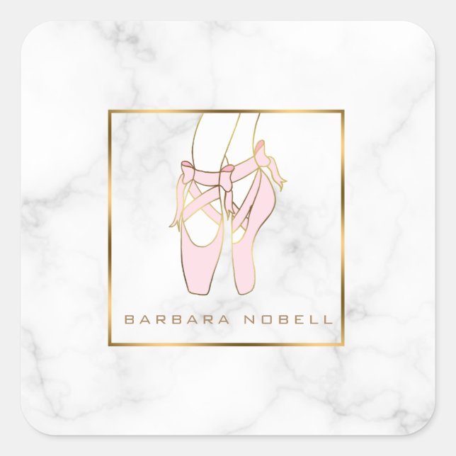 Minimalist Ballerina Marble Ballet Slippers Square Sticker (Front)