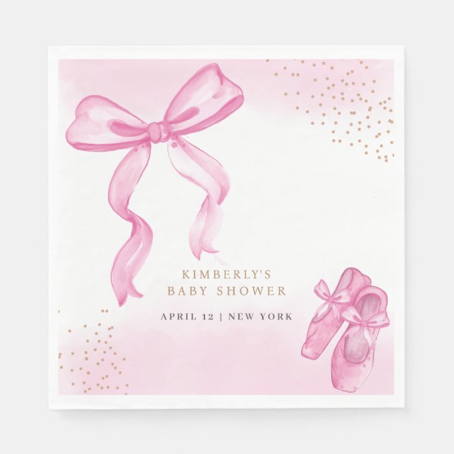 Minimalist Ballerina Shoes Bow Baby Shower Napkins (Front)
