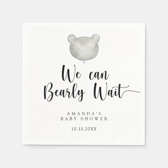 Minimalist balloon bear Baby Shower Napkins (Front)