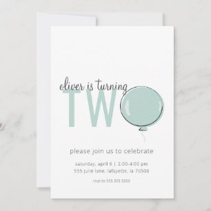 Minimalist Balloon Second Birthday Invitation