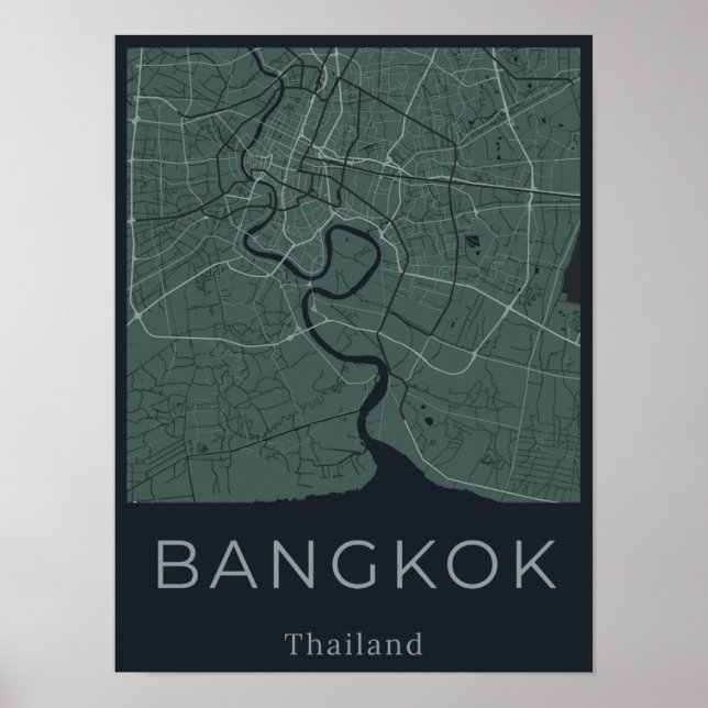 Minimalist Bangkok Map - Green & Black Canvas Art  Poster (Front)