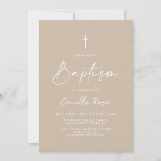 Minimalist Baptism Beige Neutral Invitation