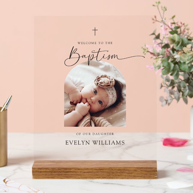 Minimalist Baptism Photo Arch Welcome Acrylic Sign (Creator Uploaded)