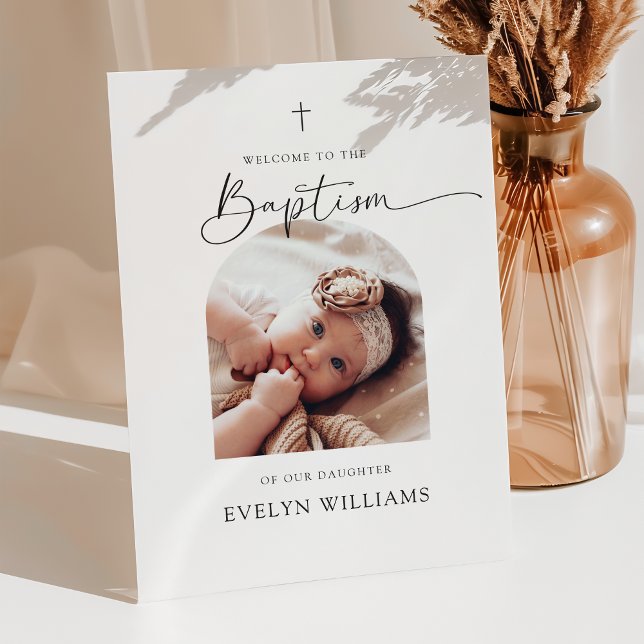 Minimalist Baptism Photo Arch Welcome  Pedestal Sign (Creator Uploaded)