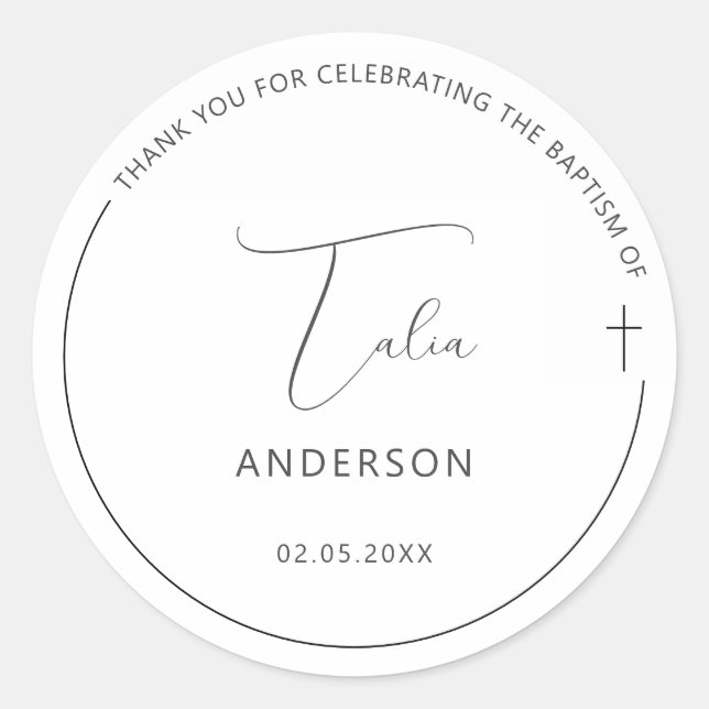 Minimalist Baptism Simple Cross Classic Round Sticker (Front)