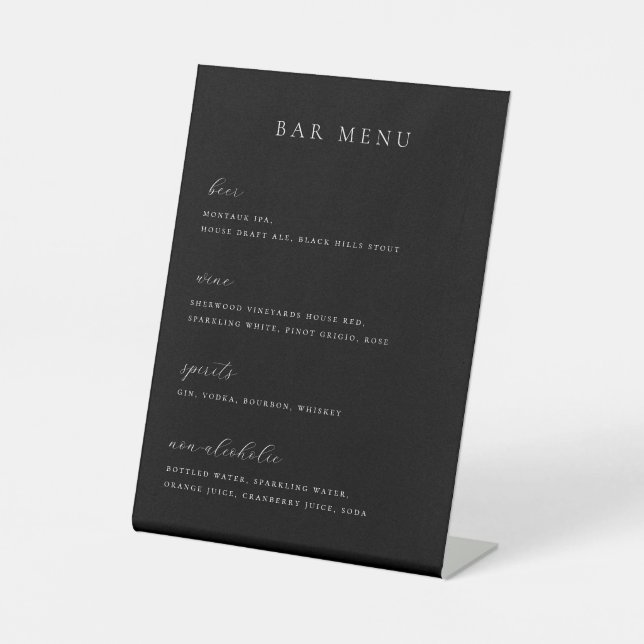 Minimalist Bar Menu List Black Pedestal Sign (Front)