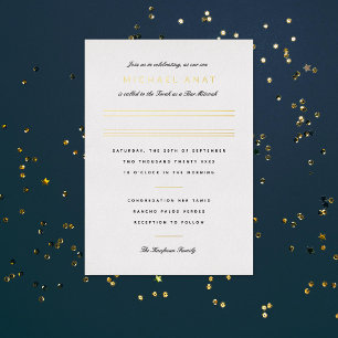 Minimalist Bar Mitzvah Gold Stripe Foil Invitation