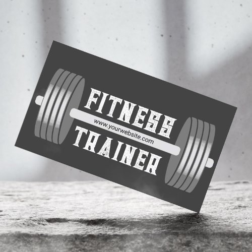 Minimalist Barbell Fitness Personal Trainer Dark Business Card