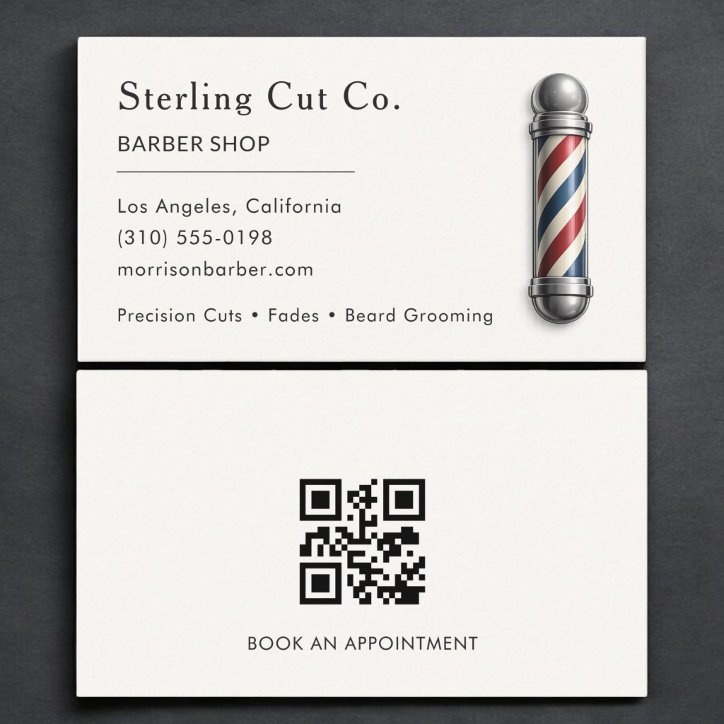 Minimalist Barber Shop QR Code Professional Business Card