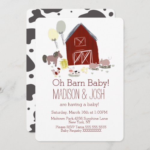 Minimalist Barn Animals Farm Baby Shower Art Invitation