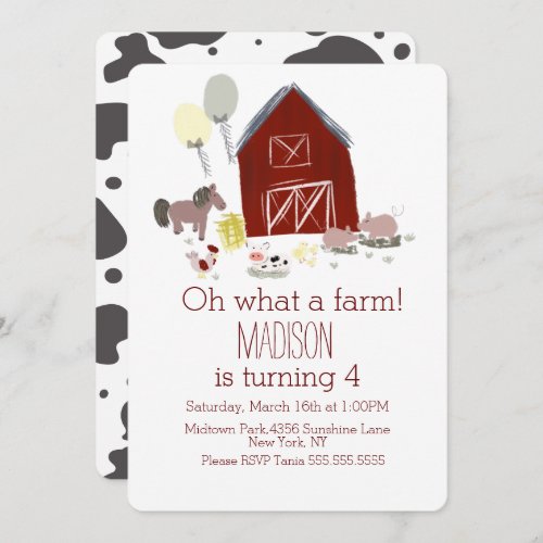 Minimalist Barn Animals Farm Birthday Horse Cow Invitation