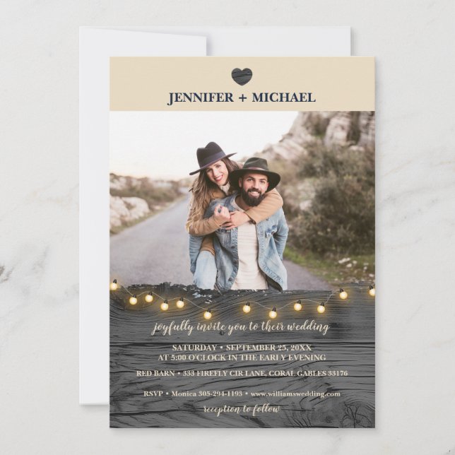 Minimalist Barn Wood Photo Wedding Invitation (Front)