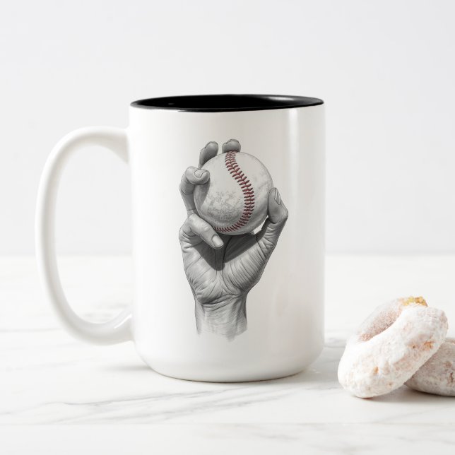 Minimalist Baseball Two-Tone Coffee Mug (With Donut)