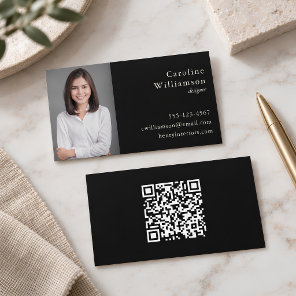Minimalist Basic Black White Professional Photo QR Business Card