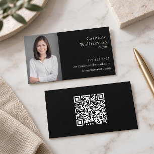 Minimalist Basic Black White Professional Photo QR Business Card