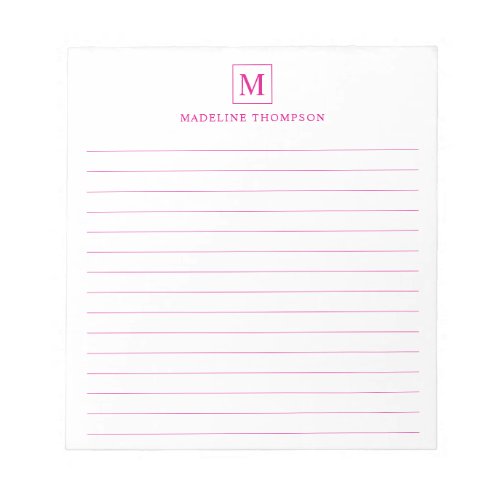 Minimalist Basic Magenta Monogram Square Lined Notepad