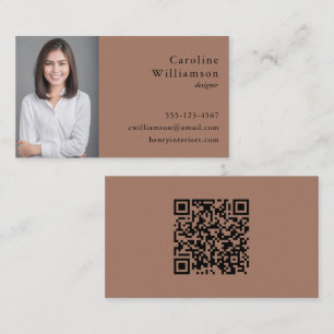 Minimalist Basic Mocha Brown Professional Photo QR Business Card