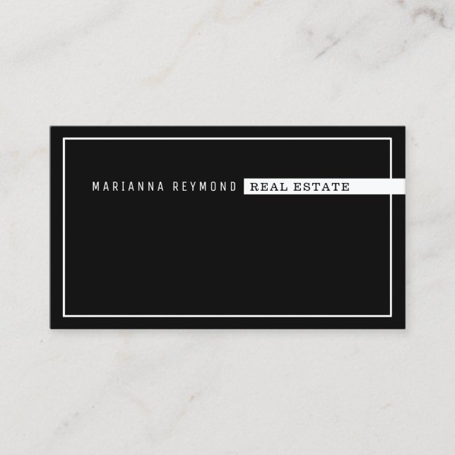 Minimalist basic & modern, real estate black business card (Front)