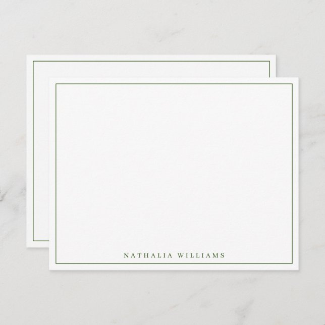 Minimalist Basic Personalize Moss Green Stationery Note Card (Front/Back)