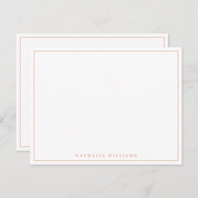 Minimalist Basic Personalize Orange Stationery Note Card (Front/Back)