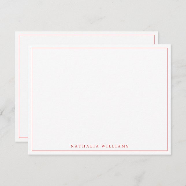 Minimalist Basic Personalized Red Stationery Note Card (Front/Back)