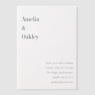 Minimalist Basic White Elegant Chic Modern Wedding Vellum Invitations