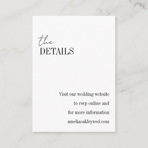 Minimalist Basic White Elegant Chic Wedding RSVP Enclosure Card
