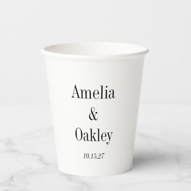 Minimalist Basic White Elegant Wedding Custom Paper Cups (Front)