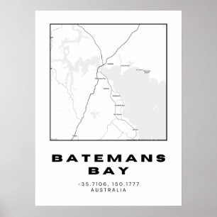 Minimalist Batemans Bay Map with Coordinates Bla Poster